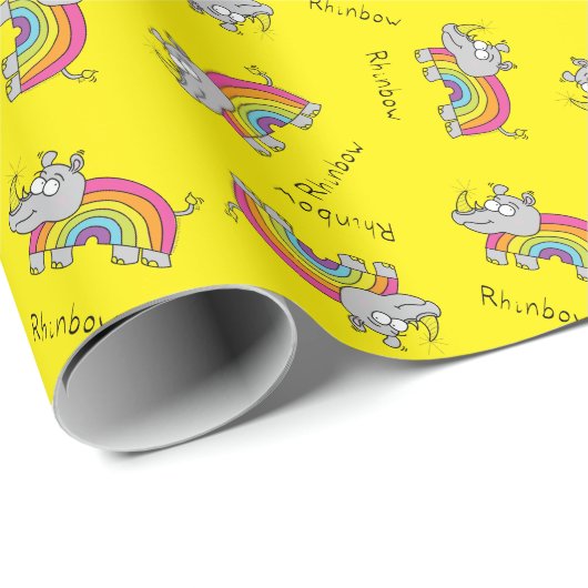 Rhino Rainbow Cute Kinder Rhinoceros Cadeaupapier (Rol Hoek)