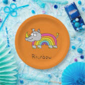 Rhino Rainbow Cute Kinder Rhinoceros Papieren Bordje (Feest)