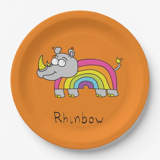 Rhino Rainbow Cute Kinder Rhinoceros Papieren Bordje (Voorkant)