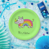 Rhino Rainbow Cute Kinder Rhinoceros Papieren Bordje (Feest)