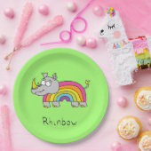 Rhino Rainbow Cute Kinder Rhinoceros Papieren Bordje (Feest)