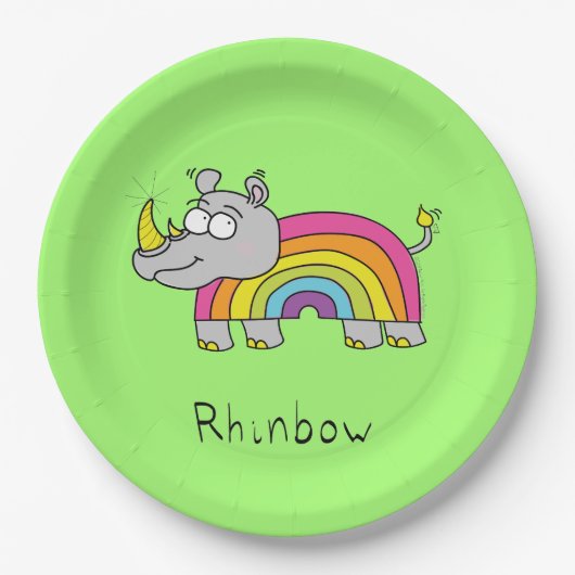 Rhino Rainbow Cute Kinder Rhinoceros Papieren Bordje (Voorkant)