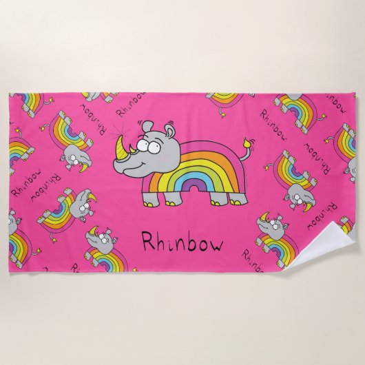 Rhino Rainbow Cute Kinder Rhinoceros Strandlaken (Voorkant)