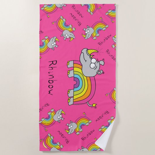 Rhino Rainbow Cute Kinder Rhinoceros Strandlaken (Voorkant)