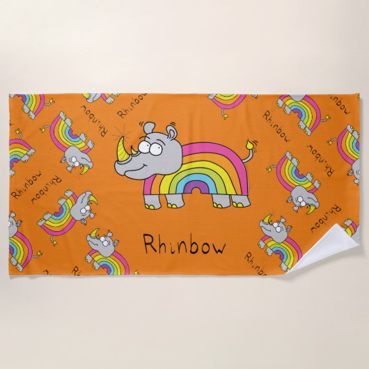 Rhino Rainbow Cute Kinder Rhinoceros Strandlaken (Voorkant)