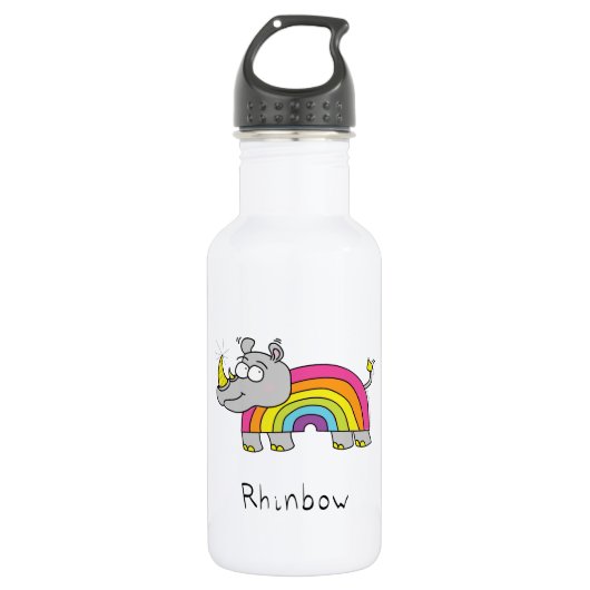 Rhino Rainbow Cute Kinder Waterfles (Voorkant)