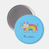 Rhino Rainbow Funny Cute Kinder Rhinoceros Magneet (Voorkant / Achterkant)