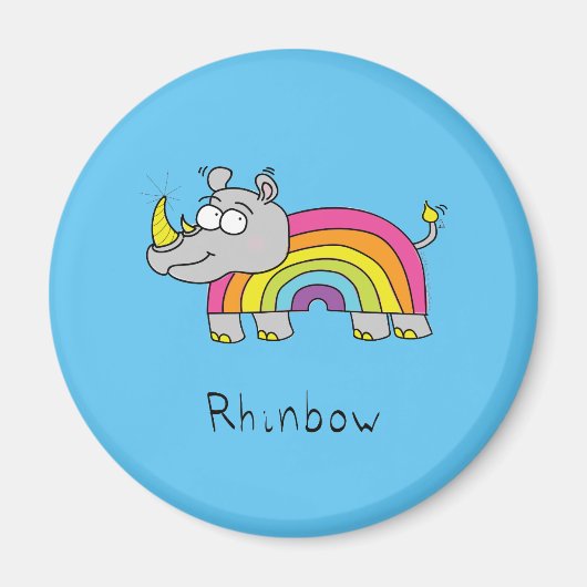Rhino Rainbow Funny Cute Kinder Rhinoceros Magneet (Voorkant)