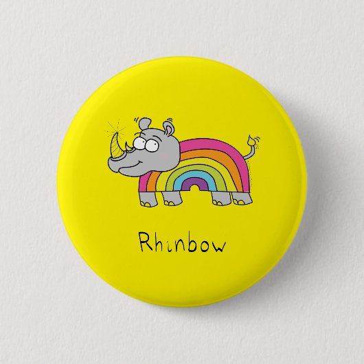 Rhino Rainbow Funny Cute Kinder Rhinoceros Ronde Button 5,7 Cm (Voorkant)