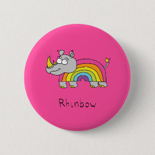 Rhino Rainbow Funny Cute Kinder Rhinoceros Ronde Button 5,7 Cm