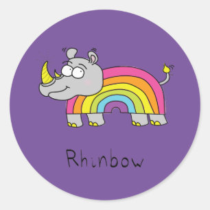 Rhino Rainbow Funny Cute Kinder Rhinoceros Ronde Sticker