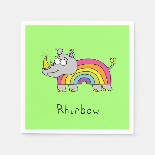 Rhino Rainbow Funny Cute Kinder Rhinoceros Servet (Voorkant)