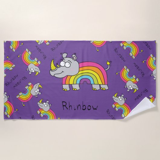 Rhino Rainbow Funny Kinder Strandlaken (Voorkant)