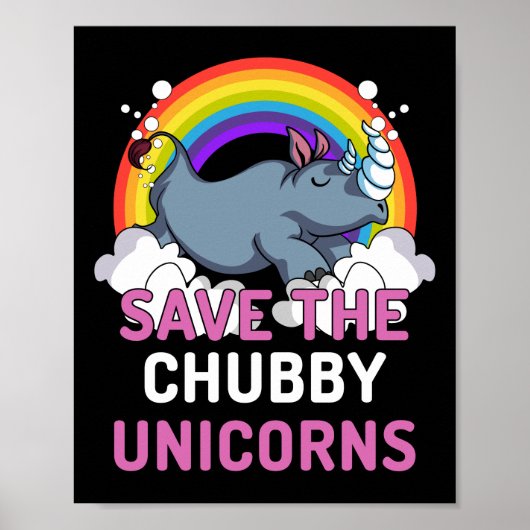 Rhino redt de Chubby Unicorns Magische Regenboog Poster (Voorkant)