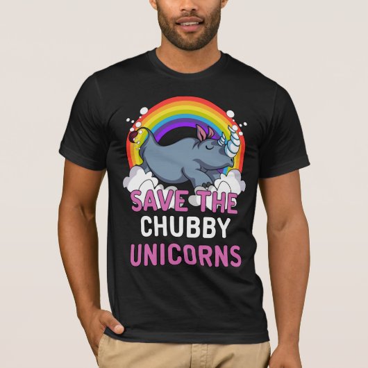 Rhino redt de Chubby Unicorns Magische Regenboog T-shirt (Voorkant)