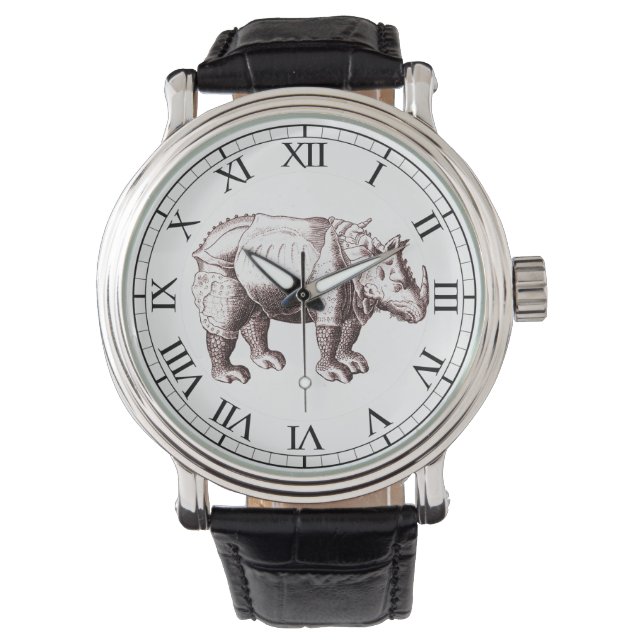 Rhino - Renaissancestijl Tekening van een neushoor Horloge (Voorkant)