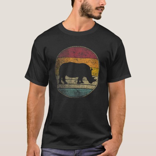 Rhino Rhinoceros  Verdrukte Retrostijl 70 T-shirt (Voorkant)