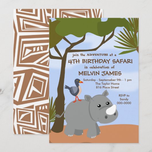 Rhino Safari uitnodiging (Voorkant / Achterkant)