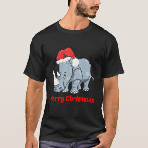 Rhino Santa Hoed Vrolijke Kerstboom Pyjama Vacati T-shirt