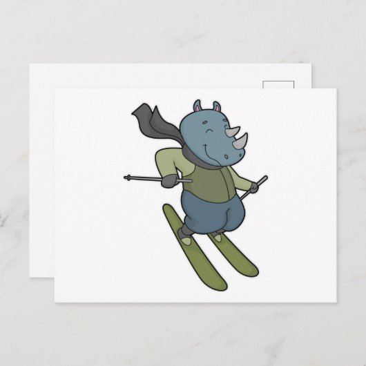 Rhino Skier Ski Briefkaart (Voorkant / Achterkant)