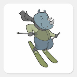 Rhino Skier Ski Vierkante Sticker