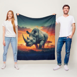 Rhino Sunset Safari Fleece Deken