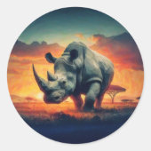 Rhino Sunset Safari Ronde Sticker (Voorkant)