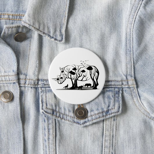Rhino Tree Silhouette Ronde Button 7,6 Cm (In situ)