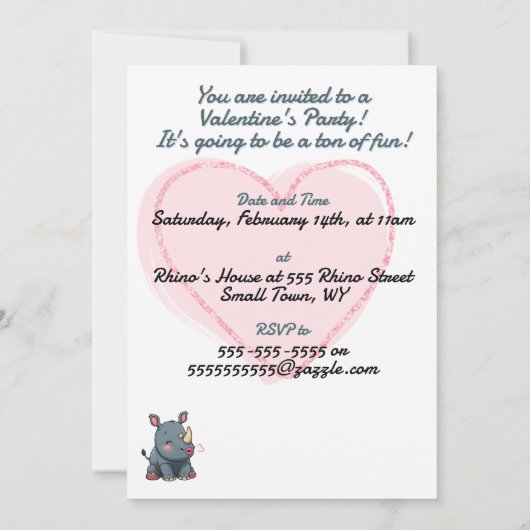 Rhino Valentijnsdag Party Uitnodiging (Achterkant)