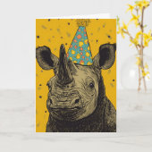 Rhino verjaardagsfeest Wenskaart Kaart (Gele Bloem)