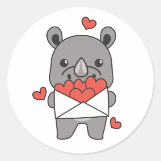 Rhino voor Valentijnsdag, kalveren, hart Ronde Sticker