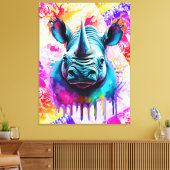 Rhino Wall Art Print - Kleurrijke Rhino Wildlife (Insitu (Woonkamer))