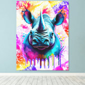 Rhino Wall Art Print - Kleurrijke Rhino Wildlife (Insitu (Houten vloer))