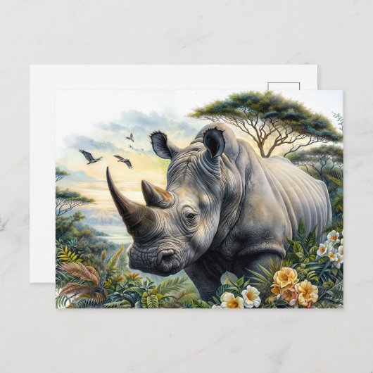 Rhino Waterverf Botanische Kunst Briefkaart (Voorkant / Achterkant)