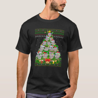 Rhino Xmas Lighting Tree Santa Rhino Ugly Christma T-shirt