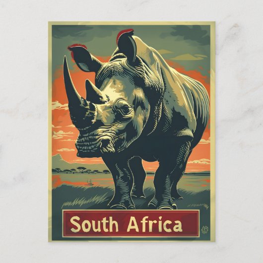 Rhino Zuid-Afrika Vintage Briefkaart (Voorkant)