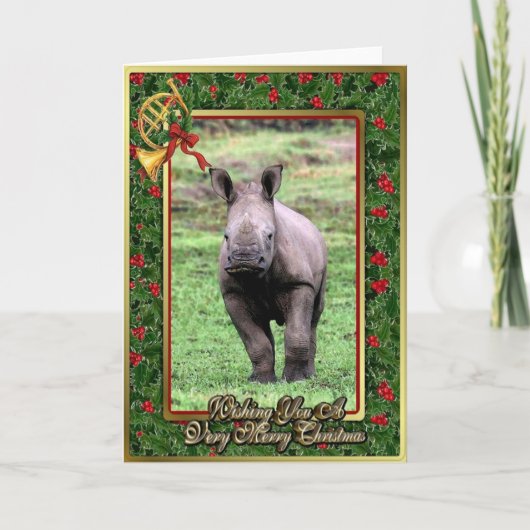 Rhinoceros African Animal Blank Christmas Kaart (Voorkant)