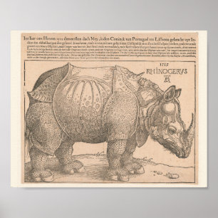 Rhinoceros - Albrecht Dürer 1515 Woodcut Gravure Poster