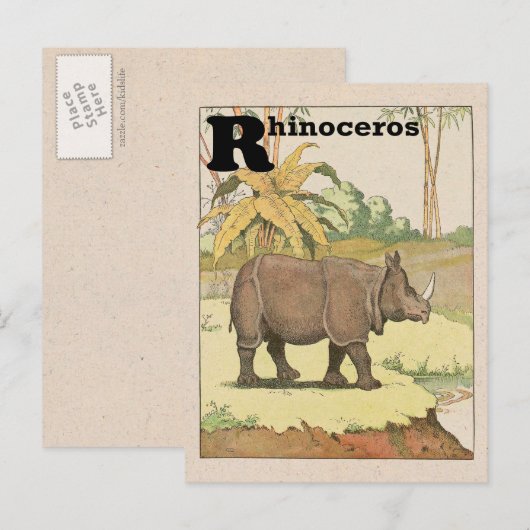 Rhinoceros Alphabet Animal Briefkaart (Voorkant / Achterkant)