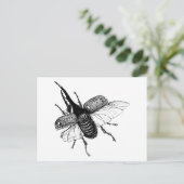 Rhinoceros Beetle  Hout Engraving Briefkaart (Staand voorkant)