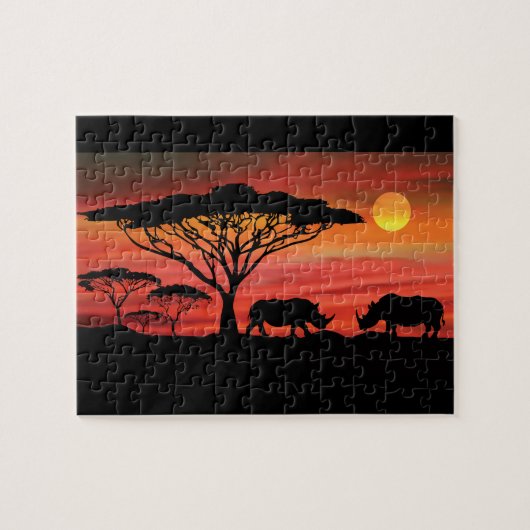 Rhinoceros bij de Zonneset van Serengeti Legpuzzel (Horizontaal)