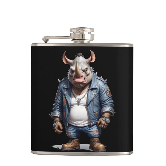Rhinoceros Biker Rebel in Leather Jacket Cool Heupfles (Voorkant)