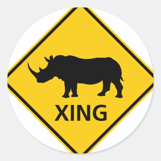 Rhinoceros Crossing Highway Ronde Sticker (Voorkant)