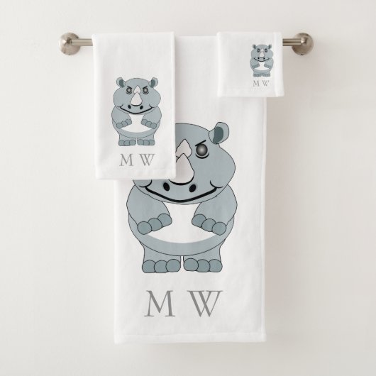 Rhinoceros Design Met Monogram Bad Handdoek (Insitu)