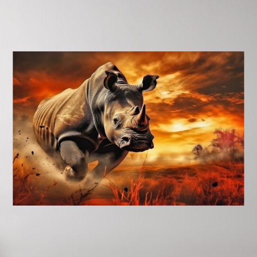 Rhinoceros Dier Wilde natuur Kleurrijke kunst Poster (Voorkant)