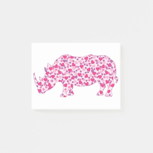 Rhinoceros gemaakt in roze harten post-it® notes (Voorkant)