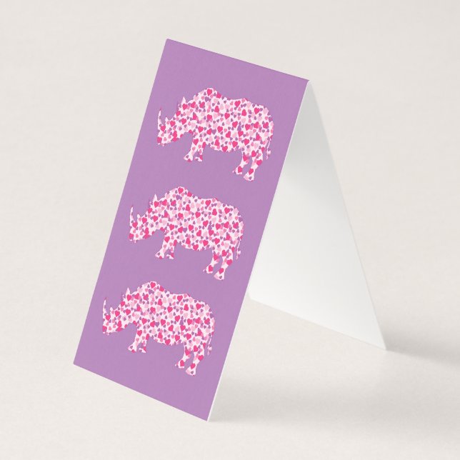 Rhinoceros gemaakt van roze harten kaart (Achterkant)