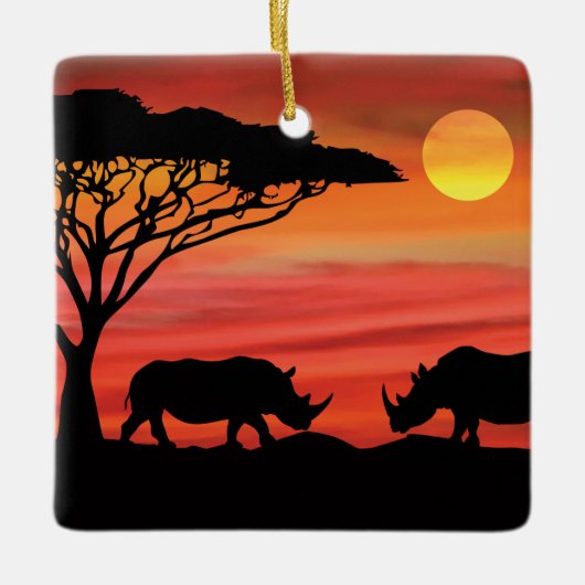 Rhinoceros in de Afrikaanse Serengeti Keramisch Ornament (Voorkant)