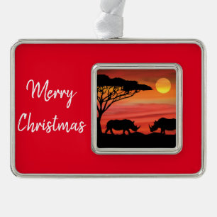 Rhinoceros in de Afrikaanse Serengeti Verzilverd Omlijst Ornament