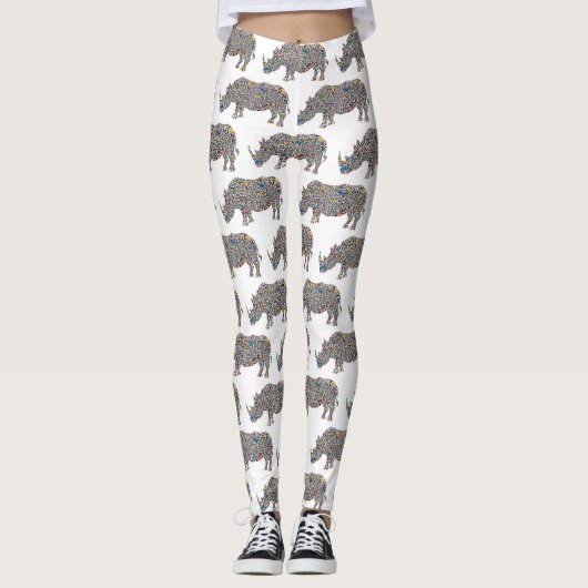 Rhinoceros in een Psychedelic Cheetah Pattern Leggings (Voorkant)